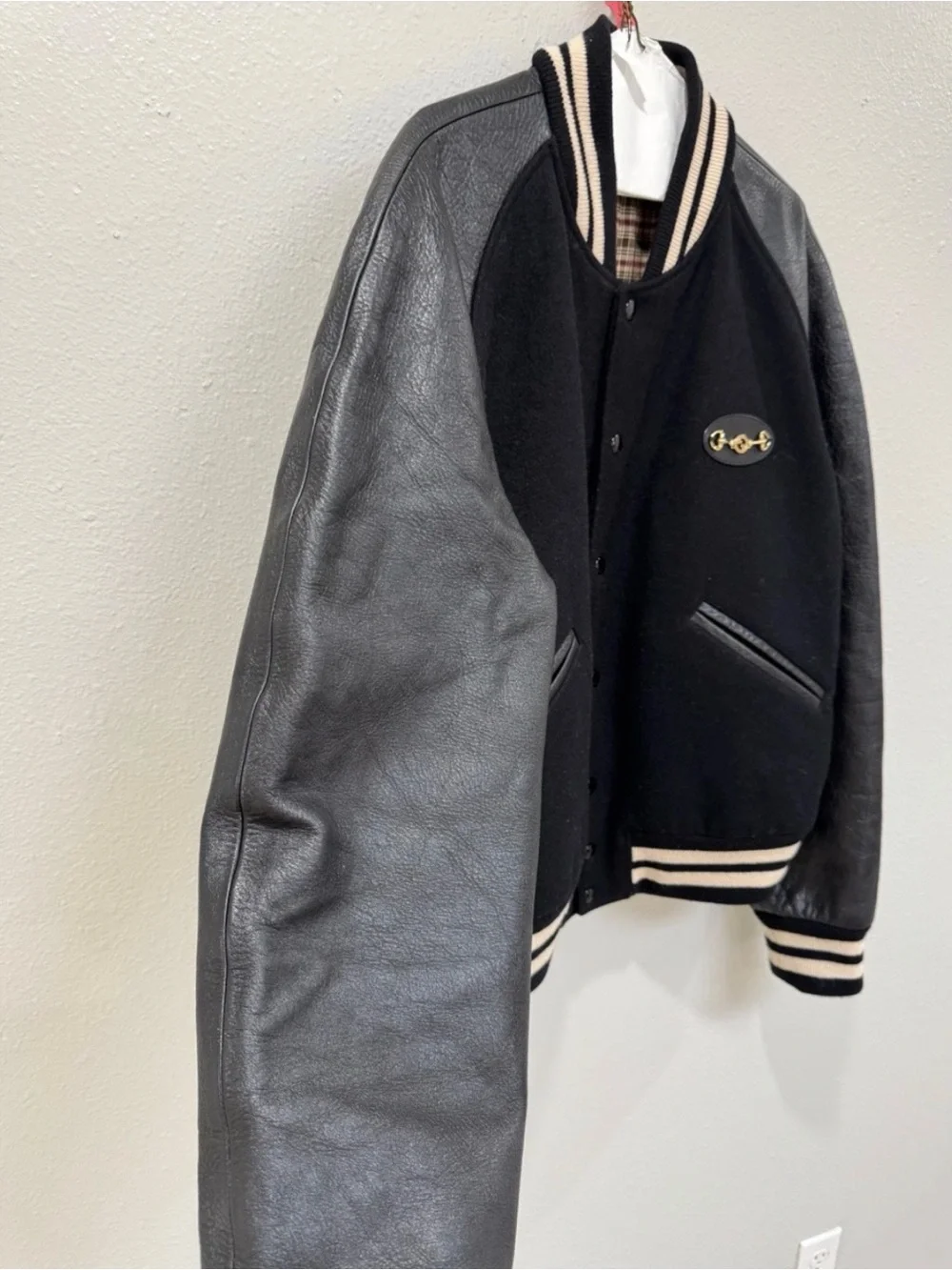 GUCCI Men’s Leather Varsity Jacket 2024 Leather & Black / Wool RARE Sz 56 XL